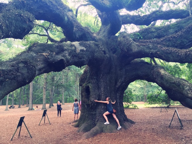 Hugging the Angel Oak in Charleston